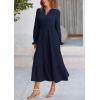 imagePRETTYGARDEN Womens Spring Fall Maxi Dress Long Sleeve V Neck Tiered Ruffle Flowy A Line Cocktail Party DressesNavy