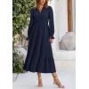 imagePRETTYGARDEN Womens Spring Fall Maxi Dress Long Sleeve V Neck Tiered Ruffle Flowy A Line Cocktail Party DressesNavy