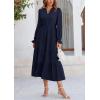 imagePRETTYGARDEN Womens Spring Fall Maxi Dress Long Sleeve V Neck Tiered Ruffle Flowy A Line Cocktail Party DressesNavy