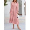 imagePRETTYGARDEN Womens Spring Fall Maxi Dress Long Sleeve V Neck Tiered Ruffle Flowy A Line Cocktail Party DressesPink