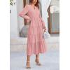 imagePRETTYGARDEN Womens Spring Fall Maxi Dress Long Sleeve V Neck Tiered Ruffle Flowy A Line Cocktail Party DressesPink