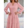 imagePRETTYGARDEN Womens Spring Fall Maxi Dress Long Sleeve V Neck Tiered Ruffle Flowy A Line Cocktail Party DressesPink