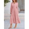 imagePRETTYGARDEN Womens Spring Fall Maxi Dress Long Sleeve V Neck Tiered Ruffle Flowy A Line Cocktail Party DressesPink
