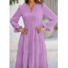 imagePRETTYGARDEN Womens Spring Fall Maxi Dress Long Sleeve V Neck Tiered Ruffle Flowy A Line Cocktail Party DressesPurple