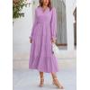 imagePRETTYGARDEN Womens Spring Fall Maxi Dress Long Sleeve V Neck Tiered Ruffle Flowy A Line Cocktail Party DressesPurple