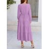imagePRETTYGARDEN Womens Spring Fall Maxi Dress Long Sleeve V Neck Tiered Ruffle Flowy A Line Cocktail Party DressesPurple