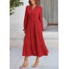 imagePRETTYGARDEN Womens Spring Fall Maxi Dress Long Sleeve V Neck Tiered Ruffle Flowy A Line Cocktail Party DressesRed