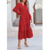 imagePRETTYGARDEN Womens Spring Fall Maxi Dress Long Sleeve V Neck Tiered Ruffle Flowy A Line Cocktail Party DressesRed