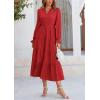 imagePRETTYGARDEN Womens Spring Fall Maxi Dress Long Sleeve V Neck Tiered Ruffle Flowy A Line Cocktail Party DressesRed