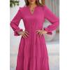 imagePRETTYGARDEN Womens Spring Fall Maxi Dress Long Sleeve V Neck Tiered Ruffle Flowy A Line Cocktail Party DressesRose Red