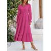 imagePRETTYGARDEN Womens Spring Fall Maxi Dress Long Sleeve V Neck Tiered Ruffle Flowy A Line Cocktail Party DressesRose Red