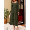 imagePRETTYGARDEN Womens Spring Long Sleeve Smocked Maxi Dress Casual Square Neck Swiss Dot Tiered Ruffle Flowy Pocket DressesArmy Green