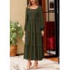 imagePRETTYGARDEN Womens Spring Long Sleeve Smocked Maxi Dress Casual Square Neck Swiss Dot Tiered Ruffle Flowy Pocket DressesArmy Green