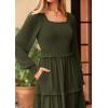imagePRETTYGARDEN Womens Spring Long Sleeve Smocked Maxi Dress Casual Square Neck Swiss Dot Tiered Ruffle Flowy Pocket DressesArmy Green
