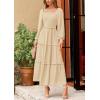 imagePRETTYGARDEN Womens Spring Long Sleeve Smocked Maxi Dress Casual Square Neck Swiss Dot Tiered Ruffle Flowy Pocket DressesBeige