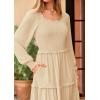 imagePRETTYGARDEN Womens Spring Long Sleeve Smocked Maxi Dress Casual Square Neck Swiss Dot Tiered Ruffle Flowy Pocket DressesBeige