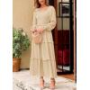 imagePRETTYGARDEN Womens Spring Long Sleeve Smocked Maxi Dress Casual Square Neck Swiss Dot Tiered Ruffle Flowy Pocket DressesBeige