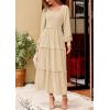 imagePRETTYGARDEN Womens Spring Long Sleeve Smocked Maxi Dress Casual Square Neck Swiss Dot Tiered Ruffle Flowy Pocket DressesBeige
