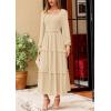 imagePRETTYGARDEN Womens Spring Long Sleeve Smocked Maxi Dress Casual Square Neck Swiss Dot Tiered Ruffle Flowy Pocket DressesBeige