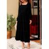imagePRETTYGARDEN Womens Spring Long Sleeve Smocked Maxi Dress Casual Square Neck Swiss Dot Tiered Ruffle Flowy Pocket DressesBlack