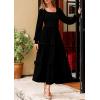 imagePRETTYGARDEN Womens Spring Long Sleeve Smocked Maxi Dress Casual Square Neck Swiss Dot Tiered Ruffle Flowy Pocket DressesBlack