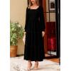 imagePRETTYGARDEN Womens Spring Long Sleeve Smocked Maxi Dress Casual Square Neck Swiss Dot Tiered Ruffle Flowy Pocket DressesBlack