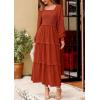 imagePRETTYGARDEN Womens Spring Long Sleeve Smocked Maxi Dress Casual Square Neck Swiss Dot Tiered Ruffle Flowy Pocket DressesBrick Red
