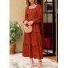 imagePRETTYGARDEN Womens Spring Long Sleeve Smocked Maxi Dress Casual Square Neck Swiss Dot Tiered Ruffle Flowy Pocket DressesBrick Red