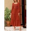 imagePRETTYGARDEN Womens Spring Long Sleeve Smocked Maxi Dress Casual Square Neck Swiss Dot Tiered Ruffle Flowy Pocket DressesBrick Red
