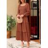 imagePRETTYGARDEN Womens Spring Long Sleeve Smocked Maxi Dress Casual Square Neck Swiss Dot Tiered Ruffle Flowy Pocket DressesBrown