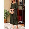 imagePRETTYGARDEN Womens Spring Long Sleeve Smocked Maxi Dress Casual Square Neck Swiss Dot Tiered Ruffle Flowy Pocket DressesDark Army Green