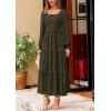 imagePRETTYGARDEN Womens Spring Long Sleeve Smocked Maxi Dress Casual Square Neck Swiss Dot Tiered Ruffle Flowy Pocket DressesDark Army Green