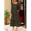 imagePRETTYGARDEN Womens Spring Long Sleeve Smocked Maxi Dress Casual Square Neck Swiss Dot Tiered Ruffle Flowy Pocket DressesDark Army Green