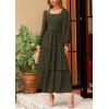 imagePRETTYGARDEN Womens Spring Long Sleeve Smocked Maxi Dress Casual Square Neck Swiss Dot Tiered Ruffle Flowy Pocket DressesDark Army Green