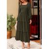imagePRETTYGARDEN Womens Spring Long Sleeve Smocked Maxi Dress Casual Square Neck Swiss Dot Tiered Ruffle Flowy Pocket DressesDark Army Green