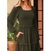 imagePRETTYGARDEN Womens Spring Long Sleeve Smocked Maxi Dress Casual Square Neck Swiss Dot Tiered Ruffle Flowy Pocket DressesDark Army Green