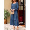 imagePRETTYGARDEN Womens Spring Long Sleeve Smocked Maxi Dress Casual Square Neck Swiss Dot Tiered Ruffle Flowy Pocket DressesDark Blue