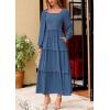 imagePRETTYGARDEN Womens Spring Long Sleeve Smocked Maxi Dress Casual Square Neck Swiss Dot Tiered Ruffle Flowy Pocket DressesDark Blue