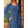 imagePRETTYGARDEN Womens Spring Long Sleeve Smocked Maxi Dress Casual Square Neck Swiss Dot Tiered Ruffle Flowy Pocket DressesDark Blue