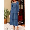imagePRETTYGARDEN Womens Spring Long Sleeve Smocked Maxi Dress Casual Square Neck Swiss Dot Tiered Ruffle Flowy Pocket DressesDark Blue