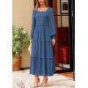imagePRETTYGARDEN Womens Spring Long Sleeve Smocked Maxi Dress Casual Square Neck Swiss Dot Tiered Ruffle Flowy Pocket DressesDark Blue