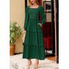 imagePRETTYGARDEN Womens Spring Long Sleeve Smocked Maxi Dress Casual Square Neck Swiss Dot Tiered Ruffle Flowy Pocket DressesDark Green