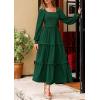 imagePRETTYGARDEN Womens Spring Long Sleeve Smocked Maxi Dress Casual Square Neck Swiss Dot Tiered Ruffle Flowy Pocket DressesDark Green