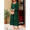 imagePRETTYGARDEN Womens Spring Long Sleeve Smocked Maxi Dress Casual Square Neck Swiss Dot Tiered Ruffle Flowy Pocket DressesDark Green