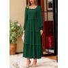 imagePRETTYGARDEN Womens Spring Long Sleeve Smocked Maxi Dress Casual Square Neck Swiss Dot Tiered Ruffle Flowy Pocket DressesDark Green