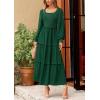 imagePRETTYGARDEN Womens Spring Long Sleeve Smocked Maxi Dress Casual Square Neck Swiss Dot Tiered Ruffle Flowy Pocket DressesDark Green