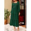 imagePRETTYGARDEN Womens Spring Long Sleeve Smocked Maxi Dress Casual Square Neck Swiss Dot Tiered Ruffle Flowy Pocket DressesDark Green