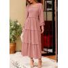 imagePRETTYGARDEN Womens Spring Long Sleeve Smocked Maxi Dress Casual Square Neck Swiss Dot Tiered Ruffle Flowy Pocket DressesDusty Pink
