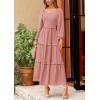 imagePRETTYGARDEN Womens Spring Long Sleeve Smocked Maxi Dress Casual Square Neck Swiss Dot Tiered Ruffle Flowy Pocket DressesDusty Pink