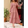 imagePRETTYGARDEN Womens Spring Long Sleeve Smocked Maxi Dress Casual Square Neck Swiss Dot Tiered Ruffle Flowy Pocket DressesDusty Pink